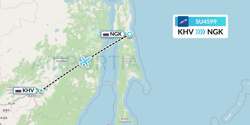SU4599 Aeroflot Flight Map: Khabarovsk to Nogliki