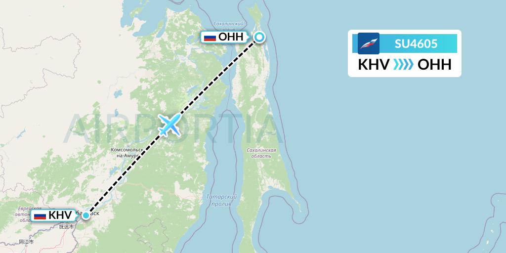 SU4605 Aeroflot Flight Map: Khabarovsk to Okha