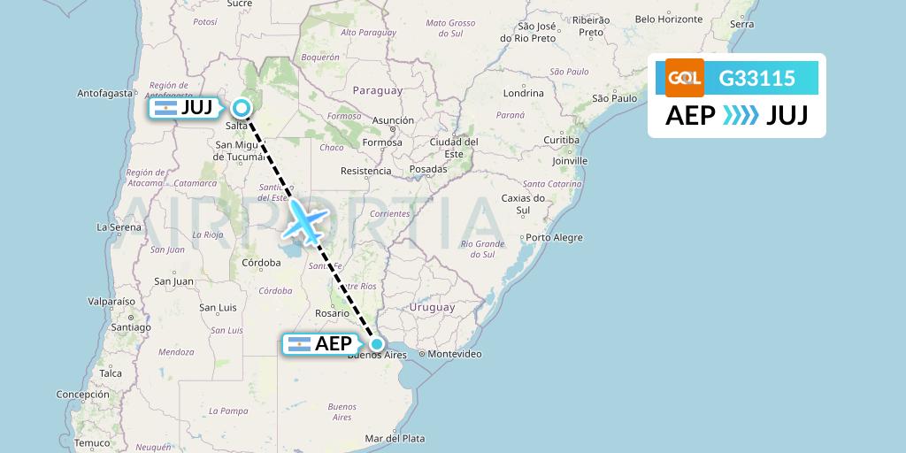 G33115 GOL Transportes Aeros Flight Map: Buenos Aires to Jujuy