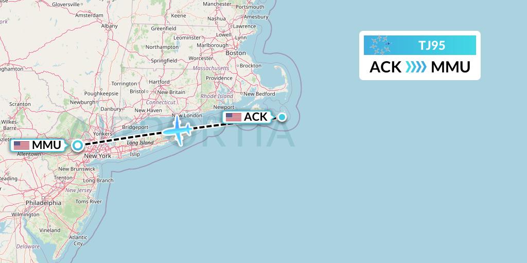 TJ95 Tradewind Aviation Flight Map: Nantucket to Morristown