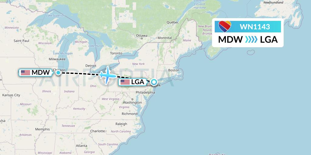 WN1143 Southwest Airlines Flight Map: Chicago to New York