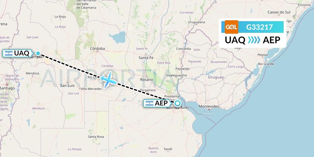G33217 GOL Transportes Aeros Flight Map: San Juan to Buenos Aires