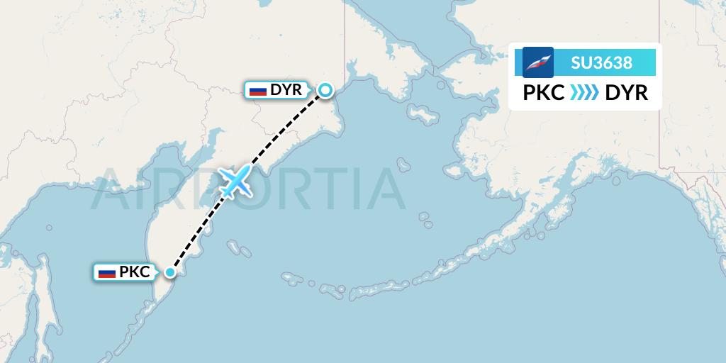 SU3638 Aeroflot Flight Map: Petropavlovsk-Kamchatsky to Anadyr