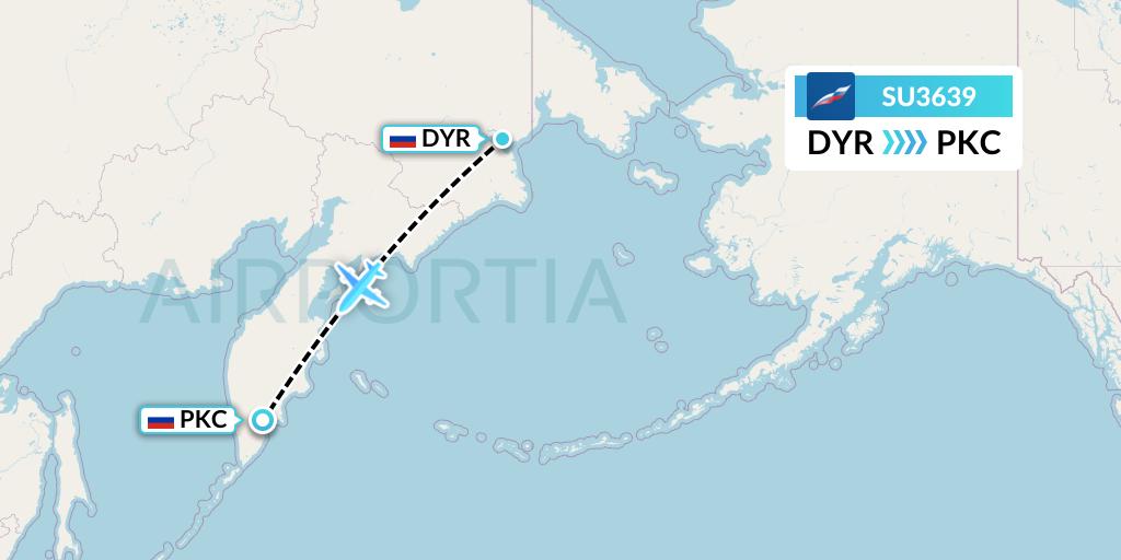 SU3639 Aeroflot Flight Map: Anadyr to Petropavlovsk-Kamchatsky