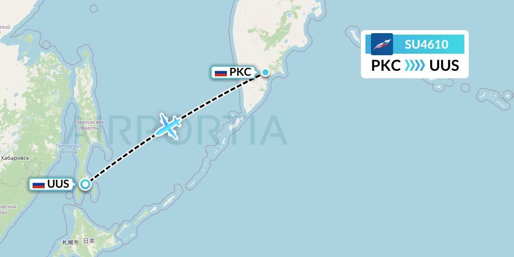SU4610 Aeroflot Flight Map: Petropavlovsk-Kamchatsky to Yuzhno-Sakhalinsk
