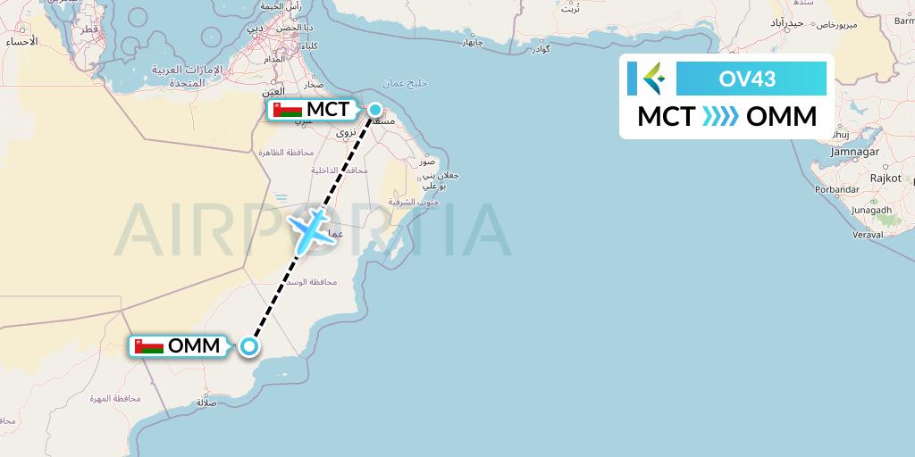 OV43 SalamAir Flight Map: Muscat to Marmul