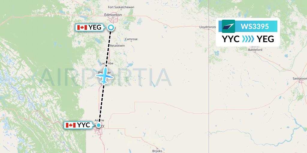WS3395 WestJet Flight Map: Calgary to Edmonton