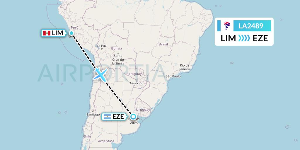 LA2489 LAN Airlines Flight Map: Lima to Buenos Aires