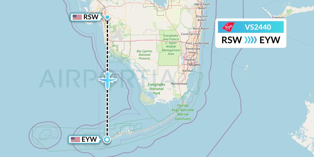 VS2440 Virgin Atlantic Airways Flight Map: Fort Myers to Key West