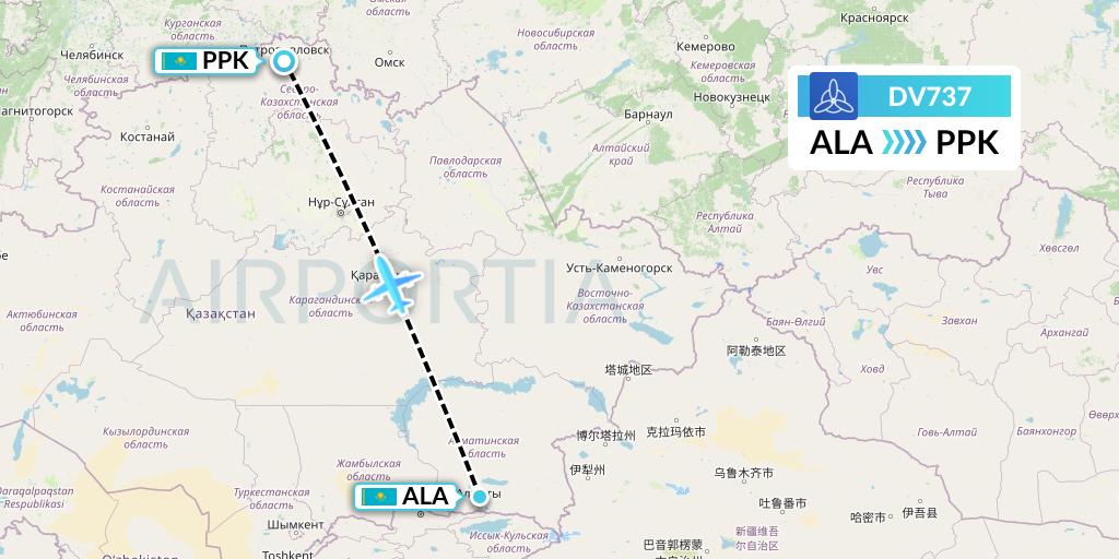 DV737 SCAT Flight Map: Almaty to Petropavlosk