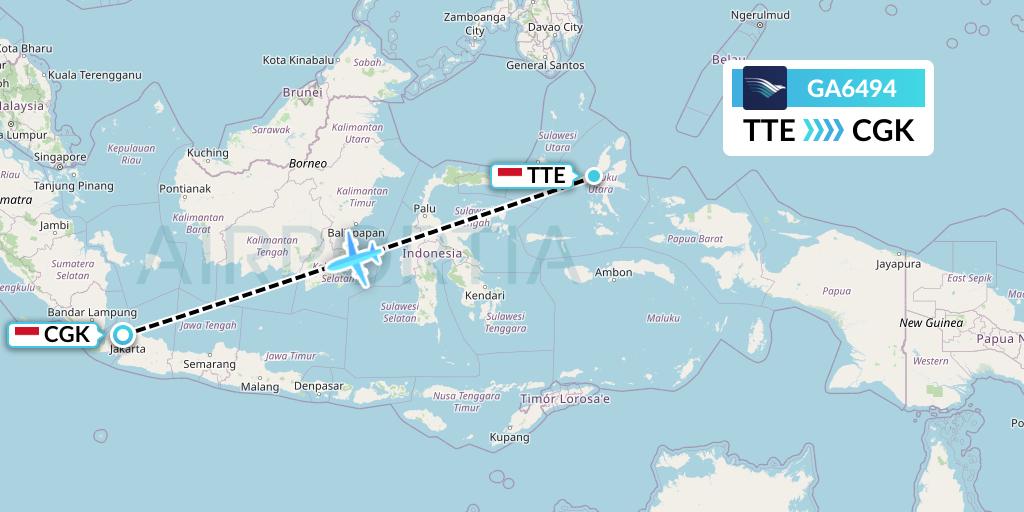 GA6494 Garuda Indonesia Flight Map: Ternate to Jakarta