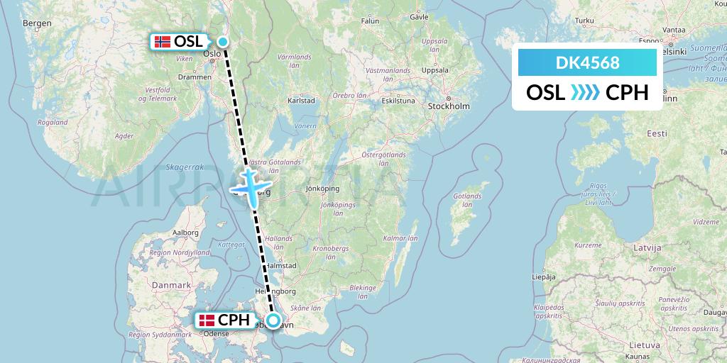 DK4568 Thomas Cook Airlines Scandinavia Flight Map: Oslo to Copenhagen