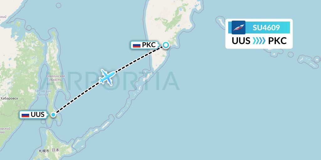 SU4609 Aeroflot Flight Map: Yuzhno-Sakhalinsk to Petropavlovsk-Kamchatsky