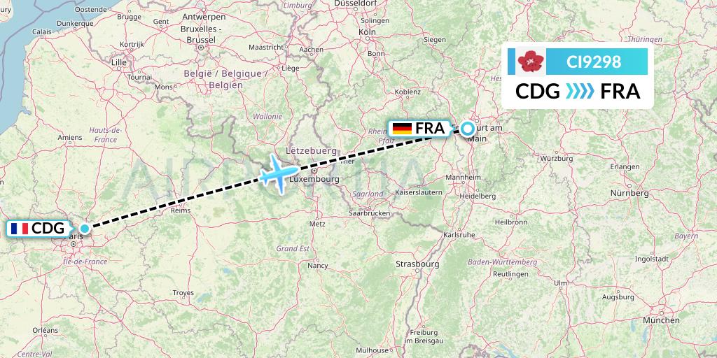 CI9298 China Airlines Flight Map: Paris to Frankfurt