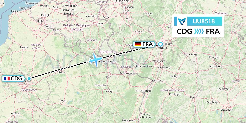 UU8518 Air Austral Flight Map: Paris to Frankfurt