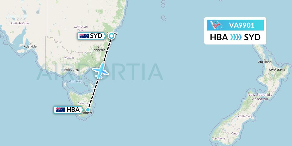 VA9901 Virgin Australia Flight Map: Hobart to Sydney