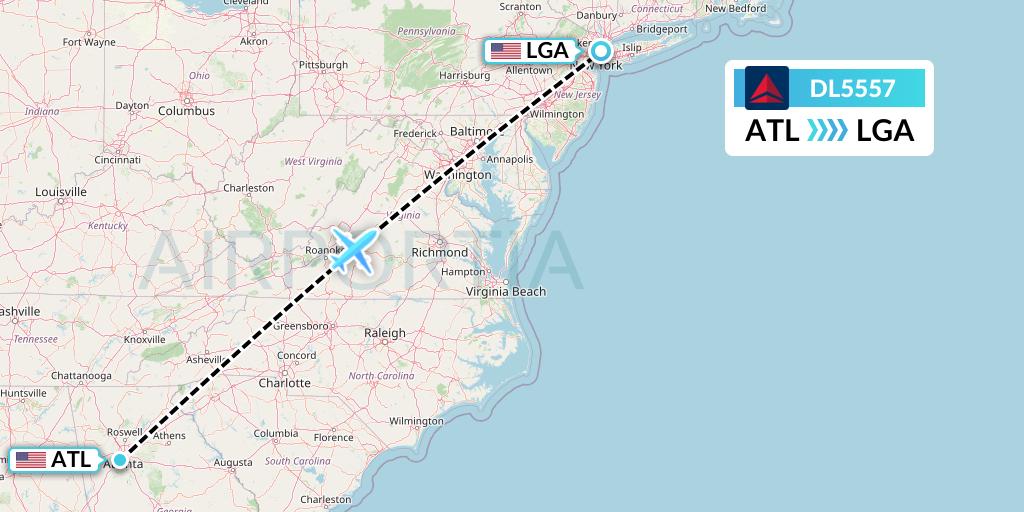 DL5557 Delta Air Lines Flight Map: Atlanta to New York