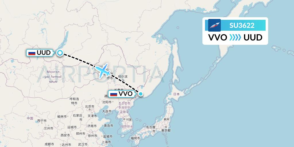 SU3622 Aeroflot Flight Map: Vladivostok to Ulan-Ude