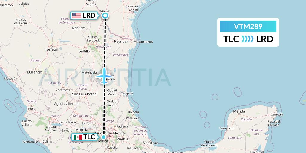 VTM289 Aeronaves TSM Flight Map: Mexico City to Laredo