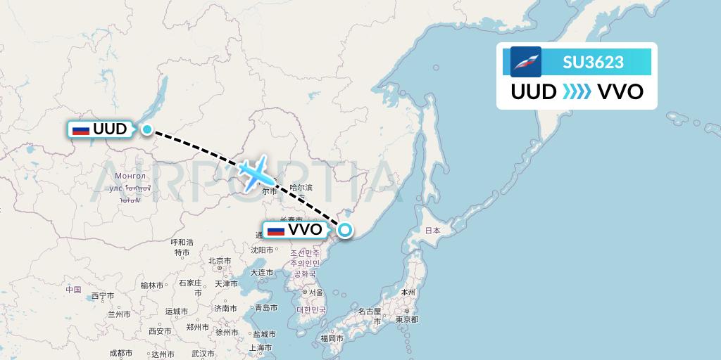 SU3623 Aeroflot Flight Map: Ulan-Ude to Vladivostok