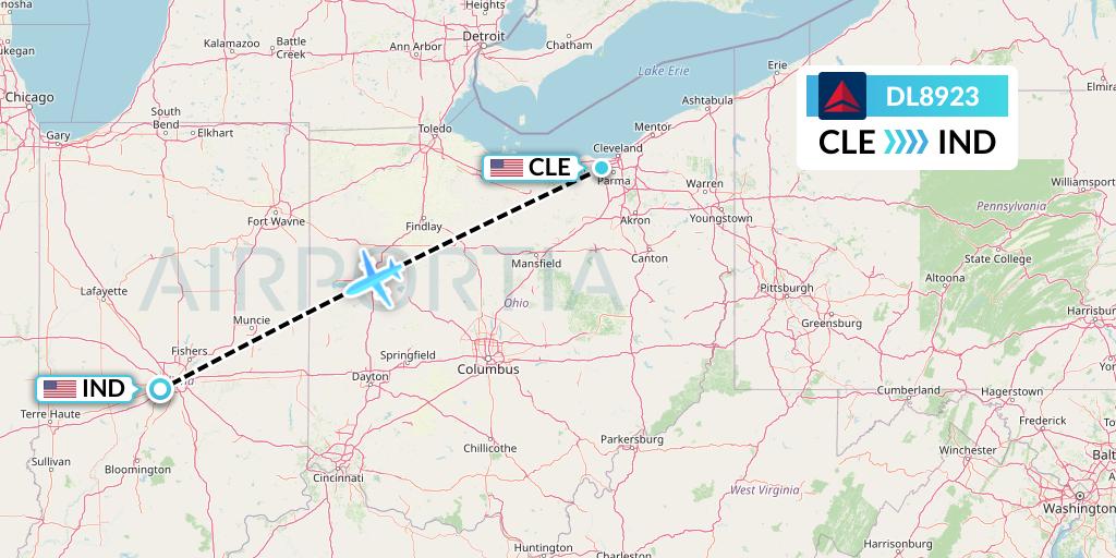 DL8923 Delta Air Lines Flight Map: Cleveland to Indianapolis