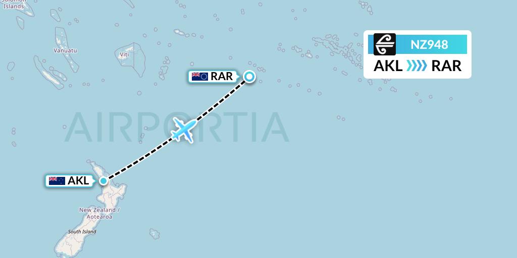 NZ948 Air New Zealand Flight Map: Auckland to Avarua