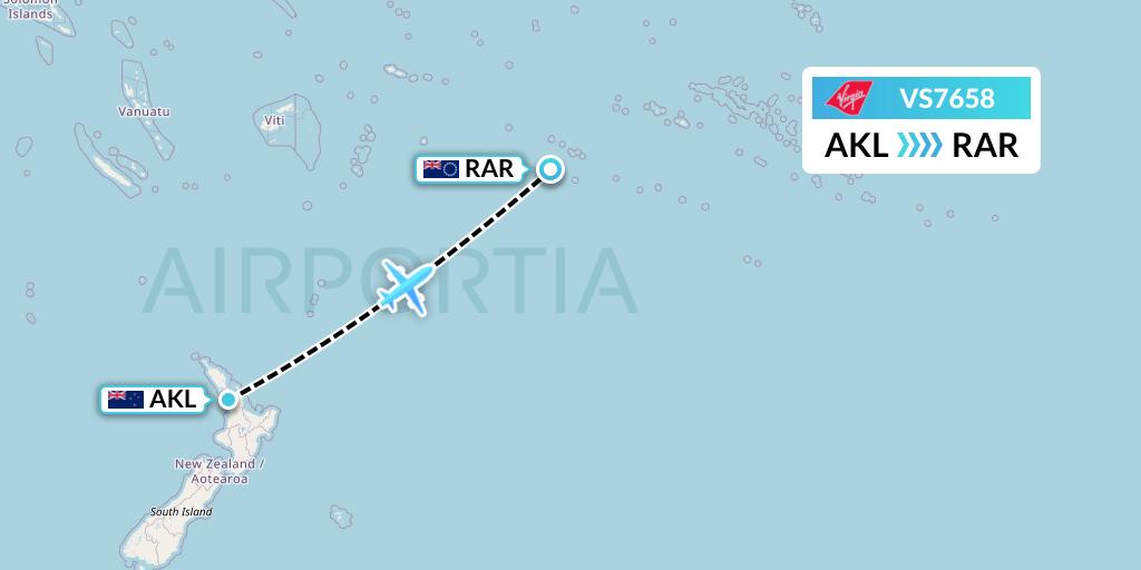 VS7658 Virgin Atlantic Airways Flight Map: Auckland to Avarua