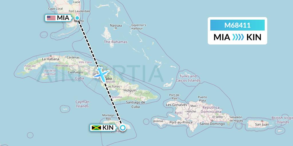 M68411 Amerijet International Flight Map: Miami to Kingston