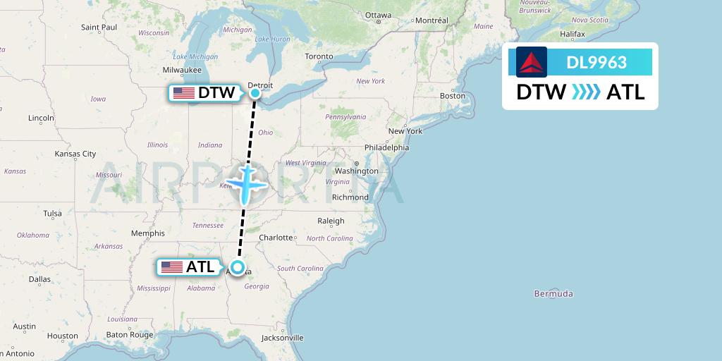DL9963 Delta Air Lines Flight Map: Detroit to Atlanta