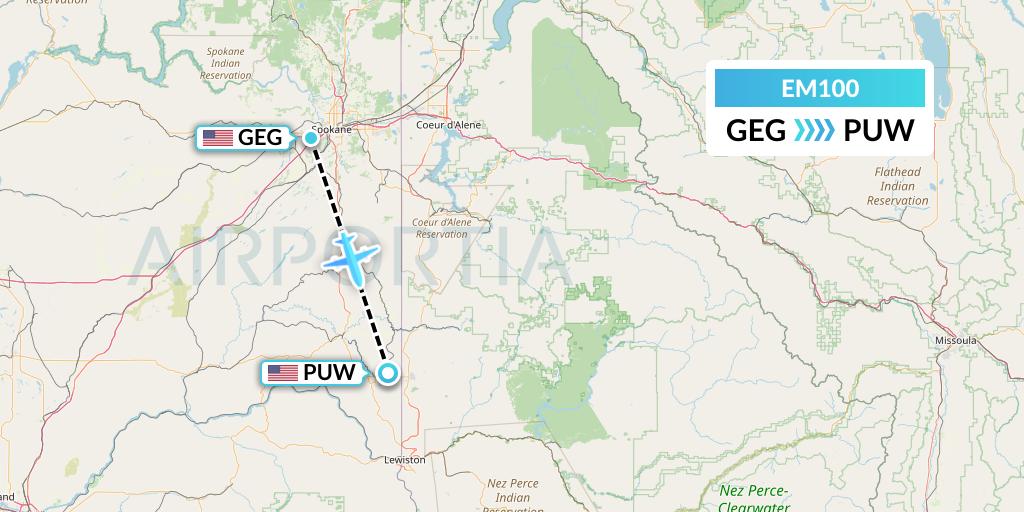 EM100 Empire Airlines Flight Map: Spokane to Pullman