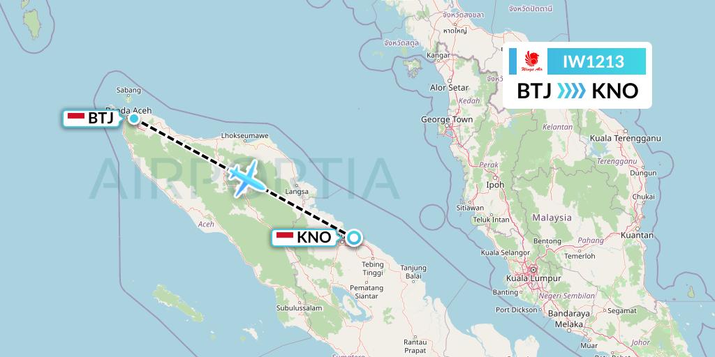 IW1213 Wings Air Flight Map: Banda Aceh to Medan