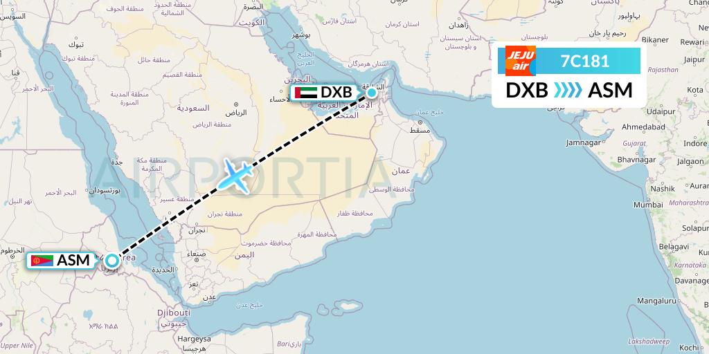 7C181 Jeju Air Flight Map: Dubai to Asmara