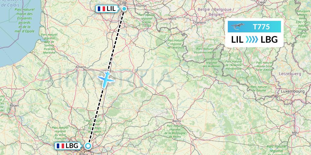 T775 Twin Jet Flight Map: Lille to Paris