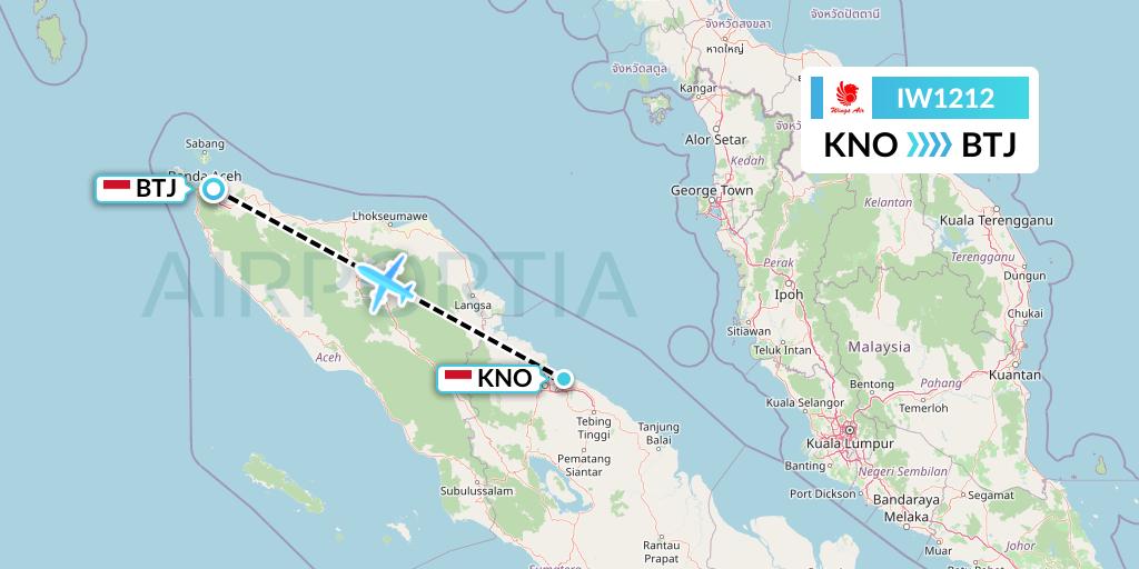 IW1212 Wings Air Flight Map: Medan to Banda Aceh