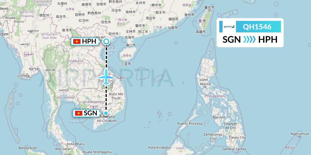 QH1546 Bamboo Airways Flight Map: Ho Chi Minh City to Haiphong
