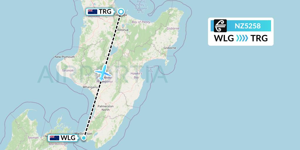 NZ5258 Air New Zealand Flight Map: Wellington to Tauranga