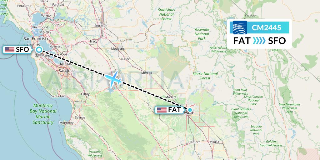 CM2445 Copa Airlines Flight Map: Fresno to San Francisco