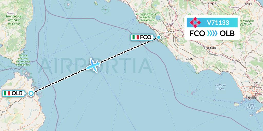V71133 Volotea Flight Map: Rome to Olbia
