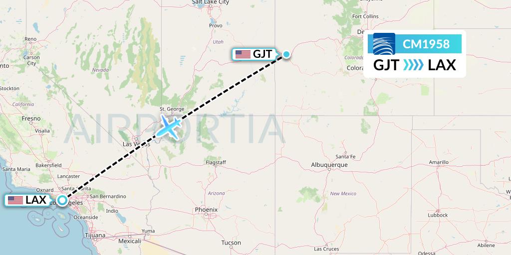 CM1958 Copa Airlines Flight Map: Grand Junction to Los Angeles