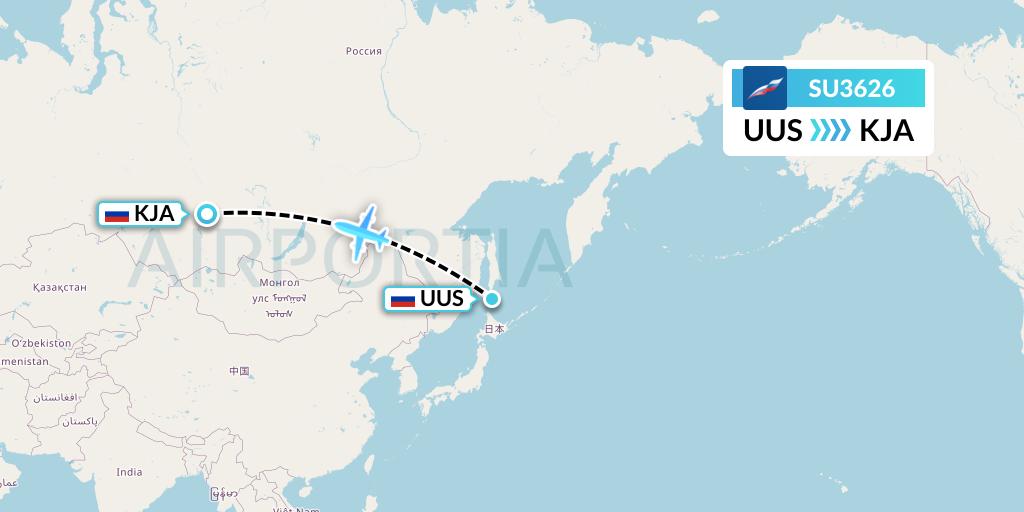 SU3626 Aeroflot Flight Map: Yuzhno-Sakhalinsk to Krasnoyarsk