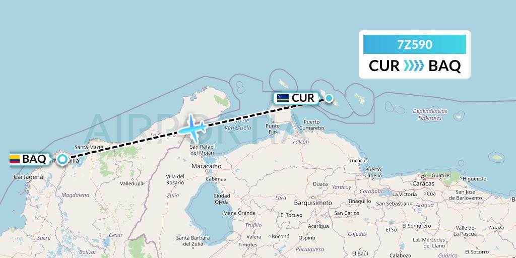7Z590 EZ Air Flight Map: Willemstad to Barranquilla
