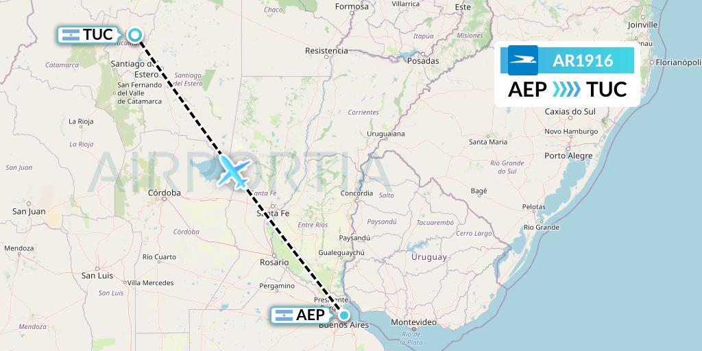 AR1916 Aerolineas Argentinas Flight Map: Buenos Aires to Tucuman