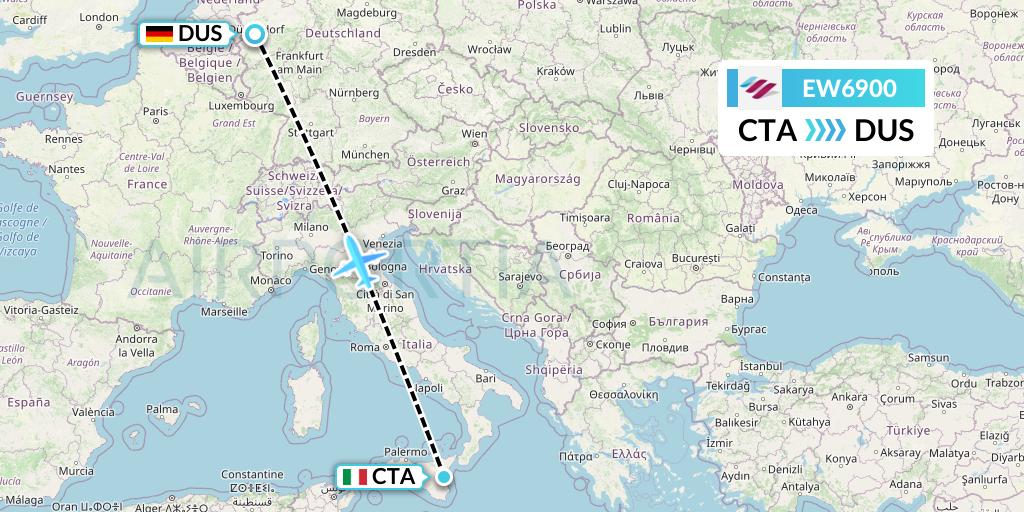 EW6900 Eurowings Flight Map: Catania to Dusseldorf