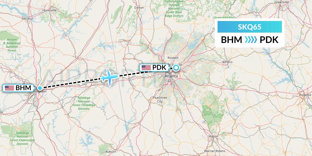 SKQ65 Labcorp Flight Map: Birmingham to Atlanta