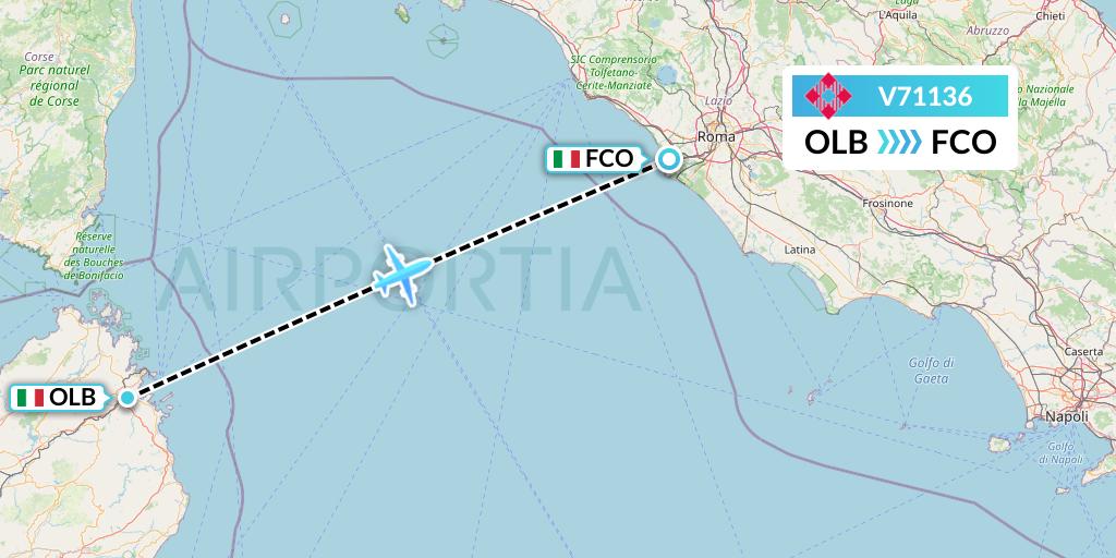 V71136 Volotea Flight Map: Olbia to Rome