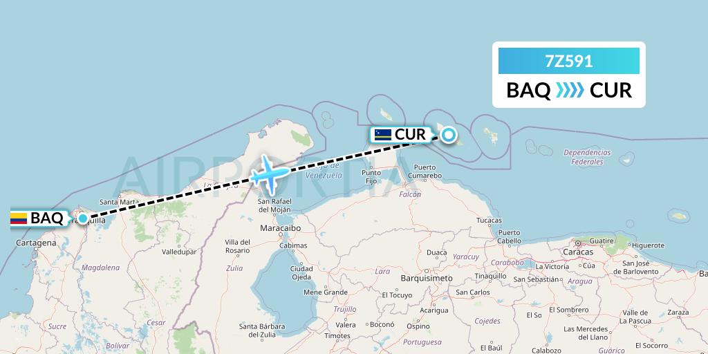 7Z591 EZ Air Flight Map: Barranquilla to Willemstad