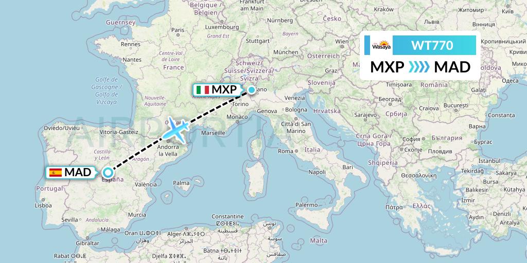 WT770 Swiftair Flight Map: Milan to Madrid