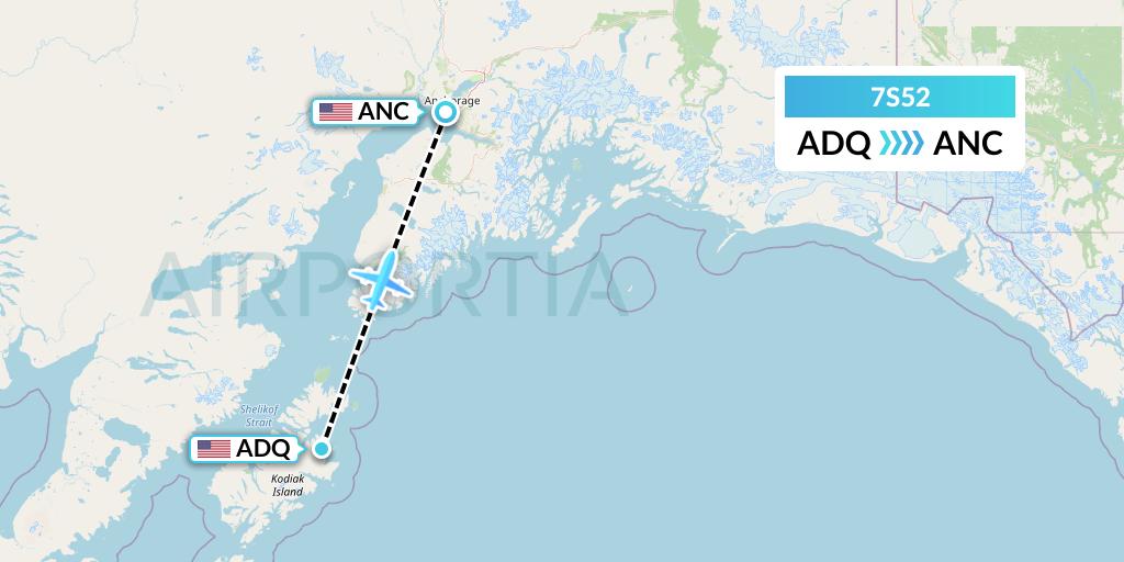 7S52 Ryan Air (USA) Flight Map: Kodiak to Anchorage