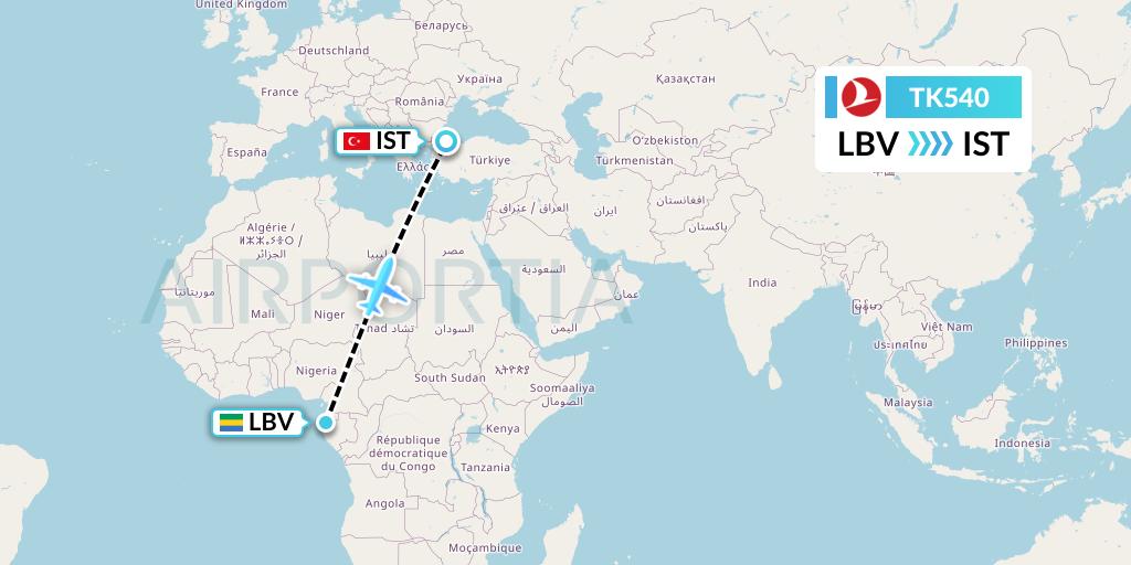 TK540 Turkish Airlines Flight Map: Libreville to Istanbul