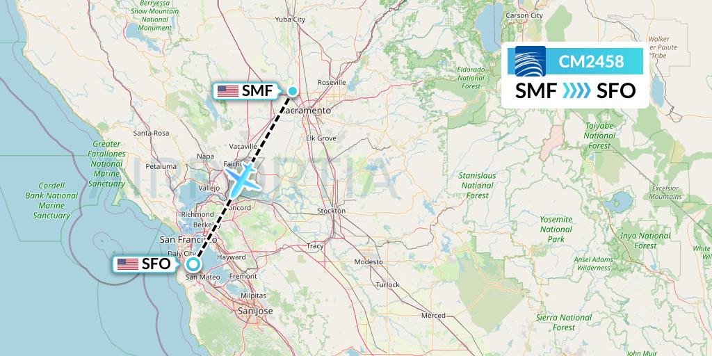 CM2458 Copa Airlines Flight Map: Sacramento to San Francisco